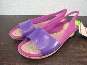 Crocs Sandals Women Size 9 Purple Colorblock Slingback Jelly Translucent Slip On